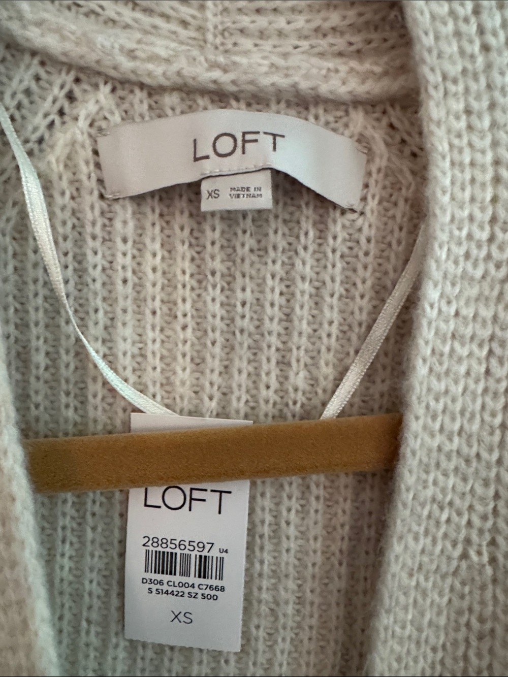 LOFT Light Cream Open-Front Ribbed Cardigan - Picture 2 of 5
